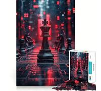 Puzzle per adulti da 1000 pezzi con re nero e pezzi degli scacchi,bordi netti,gioco di costruzione che favorisce la concentrazione,divertimento a ritmo lento,regalo di Natale per il tempo libero