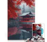 Puzzle per adulti da 1000 pezzi con riflesso di un tempio giapponese, gioco pratico, ideale per passare il tempo durante le vacanze, con poster e foglio di curiosità abbinati 38x26cm