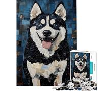 Puzzle per adulti da 1000 pezzi con ritratto a mosaico di husky giocattolo decorativo da parete per adulti compleanno e Natale (dimensioni 50x75cm)