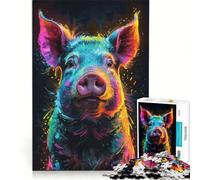 Puzzle per adulti da 1000 pezzi con ritratto ad acquerello di maiale al neon giochi rilassanti ideale per passare il tempo durante le vacanze un regalo perfetto per gli appassionati di videogiochi