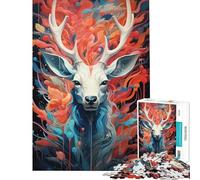 Puzzle per adulti da 1000 pezzi con ritratto astratto di cervo ed elementi floreali Gioco educativo pratico e stimolante per ragazzi dai 14 anni in su 38x26cm