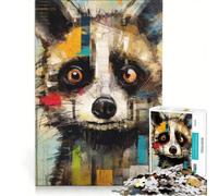 Puzzle per adulti da 1000 pezzi con ritratto astratto di procione, gioco pratico, ideale per passare il tempo durante le vacanze a casa e per rafforzare l'amore di coppia 50x75cm