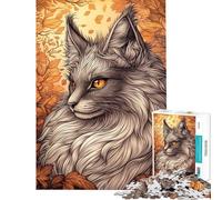 Puzzle per adulti da 1000 pezzi con ritratto autunnale di un gatto Maine Coon Gioco rilassante per passare il tempo a casa ideale per le vacanze (Dimensioni 38x52cm)