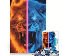 Puzzle per adulti da 1000 pezzi con ritratto del leone di fuoco e ghiaccio, gioco pratico, divertente e spiritoso, ideale come regalo per la lista dei desideri con Babbo Natale 50x75cm