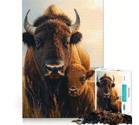 Puzzle per adulti da 1000 pezzi con ritratto di bisonte madre e cucciolo,ritaglio preciso,gioco stimolante per la mente,rilassante,regalo di Natale (38x26cm)