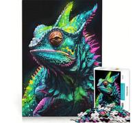 Puzzle per adulti da 1000 pezzi con ritratto di camaleonte al neon gioco pratico difficile e stimolante ideale come regalo per tutta la famiglia 38x52cm