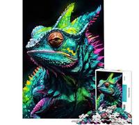 Puzzle per adulti da 1000 pezzi con ritratto di camaleonte al neon una sfida impegnativa da completare per divertimento in famiglia gioco divertente per ragazzi dai 14 anni in su (38x26cm)