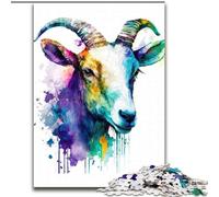 Puzzle per adulti da 1000 pezzi con ritratto di capra ad acquerello, realizzato in cartone, ideale per decorare casa e ufficio, regalo perfetto per il compleanno, 1000 pezzi(26x38cm)