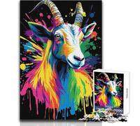 Puzzle per adulti da 1000 pezzi con ritratto di capra colorata su sfondo nero, gioco educativo per l'apprendimento, ottimo regalo per i giochi (dimensioni 38x52cm)