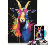 Puzzle per adulti da 1000 pezzi con ritratto di capra colorata su sfondo nero, gioco pratico, difficile e stimolante, ideale come regalo per tutta la famiglia 50x75cm