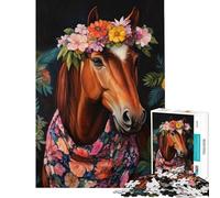 Puzzle per adulti da 1000 pezzi con ritratto di cavallo e fiori gioco rilassante sfida per l'intelligenza giocattolo che crea dipendenza ottimo regalo attività per tutta la famiglia (38x26cm)
