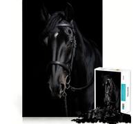 Puzzle per adulti da 1000 pezzi con ritratto di cavallo nero e dettagli nitidi,gioco divertente per la concentrazione,momento di relax,regalo di Natale 38x52cm