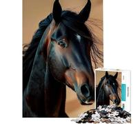 Puzzle per adulti da 1000 pezzi con ritratto di cavallo nero gioco rilassante ed educativo ideale come regalo di compleanno o per il relax (75x50cm) Taglio di precisione (75x50cm)