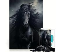 Puzzle per adulti da 1000 pezzi con ritratto di cavallo nero,taglio perfetto Divertimento assicurato,stimola la mente,ideale per i momenti di relax,perfetto come decorazione natalizia 50x75cm