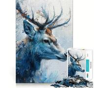 Puzzle per adulti da 1000 pezzi con ritratto di cervo blu,disegno dai tagli netti,gioco divertente per la concentrazione,momento di relax,regalo di Natale 50x75cm