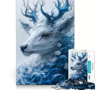 Puzzle per adulti da 1000 pezzi con ritratto di cervo floreale blu e bianco,intagli nitidi,gioco divertente per la concentrazione,momento di relax,regalo di Natale 38x26cm