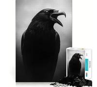 Puzzle per adulti da 1000 pezzi con ritratto di corvo nero e bordi netti,gioco di costruzione che favorisce la concentrazione,divertimento a ritmo lento,regalo di Natale per il tempo libero 38x26cm