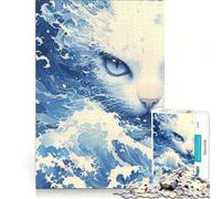 Puzzle per adulti da 1000 pezzi con ritratto di gatto e onda blu, un gioco pratico, divertente e spiritoso, ideale come decorazione da scrivania 38x26cm