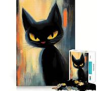 Puzzle per adulti da 1000 pezzi con ritratto di gatto nero e bordi netti,gioco di costruzione che favorisce la concentrazione,divertimento a ritmo lento,regalo di Natale per il tempo libero 38x26cm