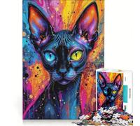 Puzzle per adulti da 1000 pezzi con ritratto di gatto Sphynx colorato, gioco impossibile, migliora la memoria, con pezzi di forma casuale completamente ad incastro 38x52cm
