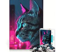 Puzzle per adulti da 1000 pezzi con ritratto di gatto Synthwave gioco pratico per le vacanze a casa per passare il tempo e rafforzare l'amore tra le coppie 38x26cm