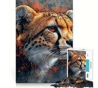 Puzzle per adulti da 1000 pezzi con ritratto di ghepardo e sfondo astratto,taglio premium,gioco creativo,divertimento per il tempo libero,decorazione artistica natalizia (38x52cm)