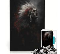 Puzzle per adulti da 1000 pezzi con ritratto di guerriero nativo americano antistress da assemblare compleanno e Natale 38x52cm