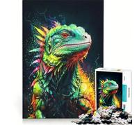 Puzzle per adulti da 1000 pezzi con ritratto di iguana colorata al neon, gioco pratico, difficile e stimolante, ideale come regalo per tutta la famiglia 38x26cm