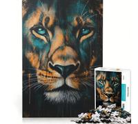 Puzzle per adulti da 1000 pezzi con ritratto di leone nei colori verde acqua e arancione gioco educativo decorazione per la casa per rafforzare l'amore tra le coppie 38x26cm