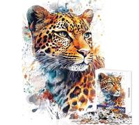 Puzzle per adulti da 1000 pezzi con ritratto di leopardo ad acquerello,giocattolo educativo,ottimo regalo per giochi rilassanti con poster abbinato e quiz,dimensioni del foglio 50x75cm