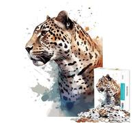 Puzzle per adulti da 1000 pezzi con ritratto di leopardo ad acquerello gioco educativo stimolante per l'intelletto ideale come regalo di Babbo Natale segreto o antistress (dimensioni 38x52cm)