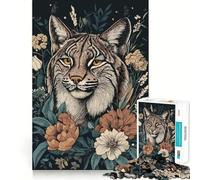 Puzzle per adulti da 1000 pezzi con ritratto di lince rossa e composizione floreale,bordi netti,gioco di costruzione che favorisce la concentrazione,divertimento a ritmo lento,regalo di Natale