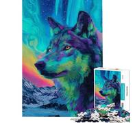 Puzzle per adulti da 1000 pezzi con ritratto di lupo colorato sotto l'aurora boreale Gioco rilassante antistress ideale come regalo per tutta la famiglia (dimensioni 50x75cm)