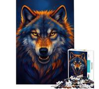 Puzzle per adulti da 1000 pezzi con ritratto di lupo con pelliccia blu e arancione giocattolo educativo per l'apprendimento e il divertimento in famiglia (dimensioni 38x52cm)