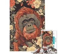 Puzzle per adulti da 1000 pezzi con ritratto di orango su sfondo floreale Puzzle per adulti giochi per famiglie antistress compleanni e occasioni speciali (dimensioni 38x52cm)