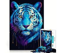 Puzzle per adulti da 1000 pezzi con ritratto di tigre blu e dettagli colorati,incastro perfetto,gioco di abilità mentale,divertimento spensierato,decorazione natalizia 38x26cm