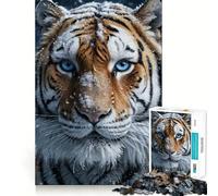 Puzzle per adulti da 1000 pezzi con ritratto di tigre dagli occhi azzurri Gioco di precisione,stimolante per la mente,divertente e rilassante,ideale per il tempo libero a tema natalizio 38x26cm