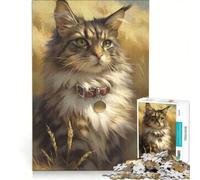 Puzzle per adulti da 1000 pezzi con ritratto di un gatto Maine Coon ideale per rilassarsi e divertirsi a casa con poster e foglio di curiosità abbinati 50x75cm