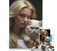 Puzzle per adulti da 1000 pezzi con ritratto di una ragazza e il suo gatto decorazione da parete regalo perfetto per compleanni e altre occasioni 50x75cm