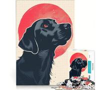 Puzzle per adulti da 1000 pezzi con ritratto vettoriale di un fedele cane nero su sfondo di sole rosso acceso ideale per rilassarsi passare il tempo durante le vacanze un regalo perfetto