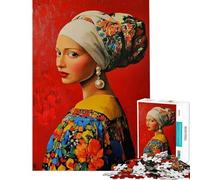 Puzzle per adulti da 1000 pezzi con ritratto vivace e orecchini di perle ideale per adolescenti perfetto per passare il tempo durante le vacanze come regalo di compleanno o di Natale 38x26cm