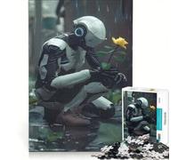 Puzzle per adulti da 1000 pezzi con robot AI inginocchiato sotto la pioggia, gioco pratico, ideale per passare il tempo durante le vacanze a casa e per rafforzare l'amore di coppia 50x75cm