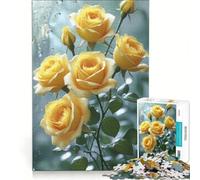 Puzzle per adulti da 1000 pezzi con rose gialle e gocce d'acqua gioco rompicapo per divertimento in famiglia per rafforzare l'amore tra le coppie 38x26cm