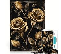 Puzzle per adulti da 1000 pezzi con rose nere e oro,lusso,finemente assemblato,divertente attività per stimolare la mente,gioco rilassante,regalo di Natale per un momento di tranquillità 50x75cm
