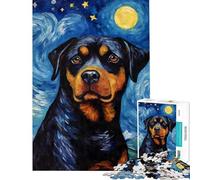Puzzle per adulti da 1000 pezzi con Rottweiler e Notte Stellata difficile e stimolante gioco di analisi e logica decorazione da parete adatto a partire dai 14 anni (38x52cm)