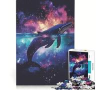 Puzzle per adulti da 1000 pezzi con sagoma di balena e galassia ideale per giochi in famiglia e antistress con poster e foglio di curiosità abbinati 38x26cm
