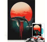 Puzzle per adulti da 1000 pezzi con sagoma di balena e sole rosso ideale per giochi in famiglia e antistress con poster e foglio di curiosità abbinati 38x26cm