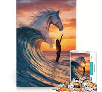 Puzzle per adulti da 1000 pezzi con sagoma di donna e cavallo sulle onde dell'oceano gioco per famiglie difficile e stimolante compleanno e Natale 38x52cm