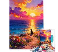 Puzzle per adulti da 1000 pezzi con sagoma di gatto al tramonto e vista sull'oceano Divertimento a casa decorazioni artistiche per la casa giochi educativi per maggiori di 14 anni Gioco offerto