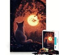 Puzzle per adulti da 1000 pezzi con sagoma di gatto contro la luna,taglio preciso,divertente gioco di problem solving,svago,divertimento,decorazione per compleanno,regalo (38x26cm)